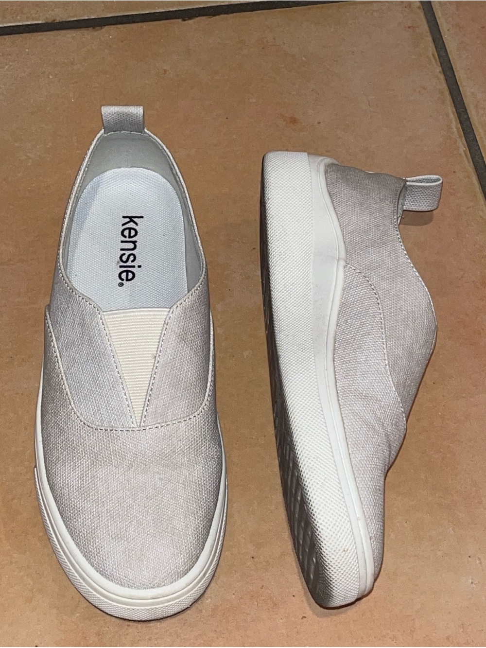 Grey and white canvas slip-on sneakers flats size 6